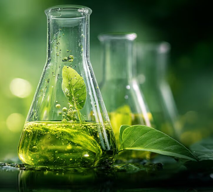Laboratory technician analyzing olive oil samples in glassware